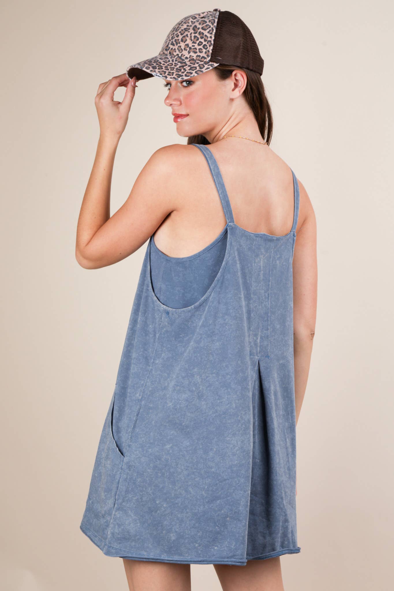 ND31251-Mineral Washed Knit Mini Dress with Shorts Inside : GREEN / S-M-L