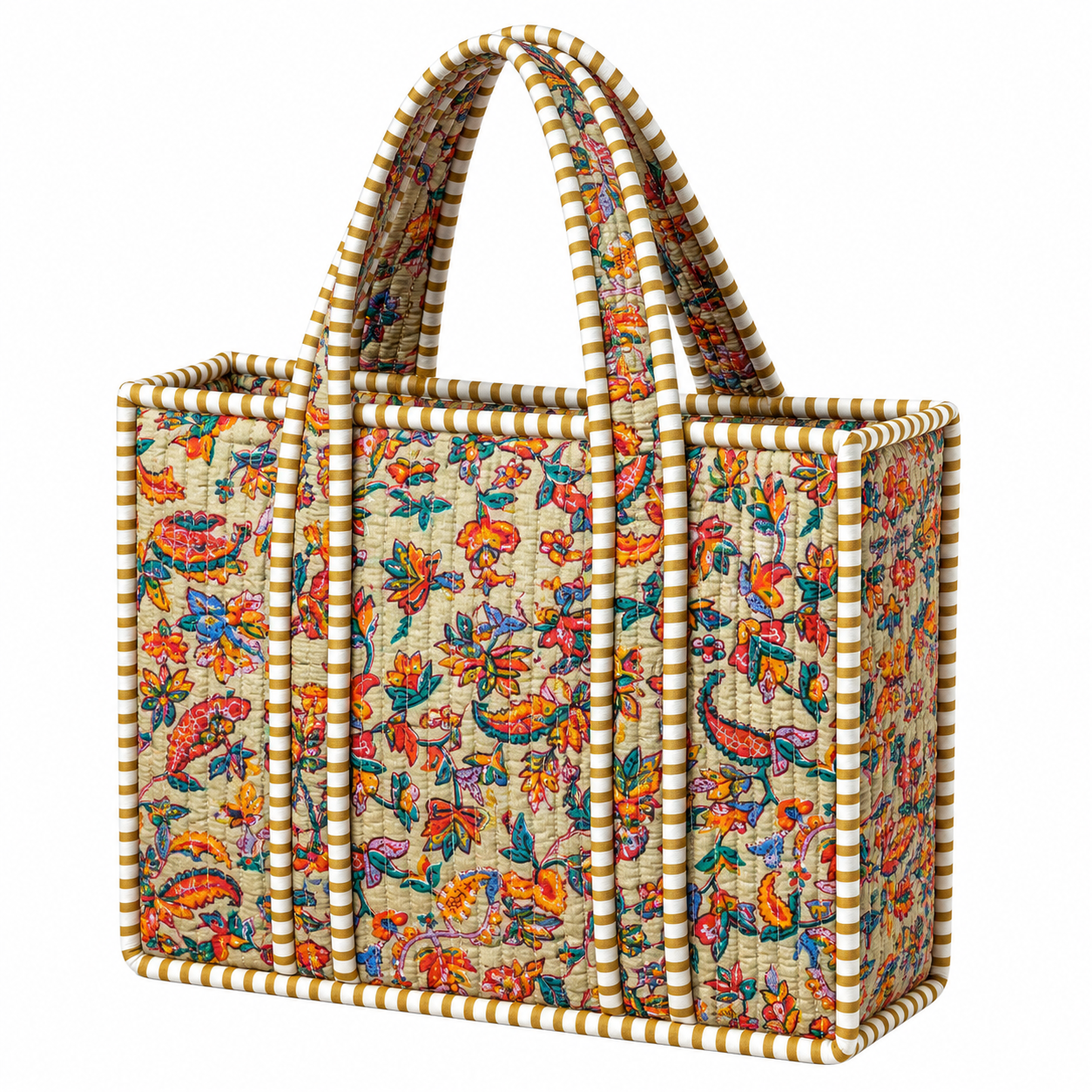Multi Light Brown Quilted Bag Print: Large