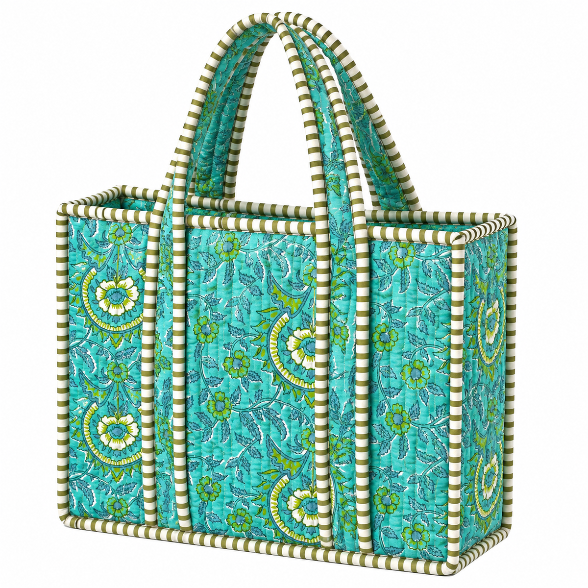Turquoise Floral Quilted Bag Print: Large