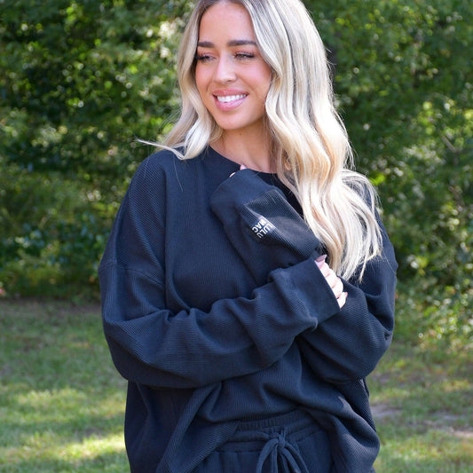 LULU MAC Waffle Top: BLACK