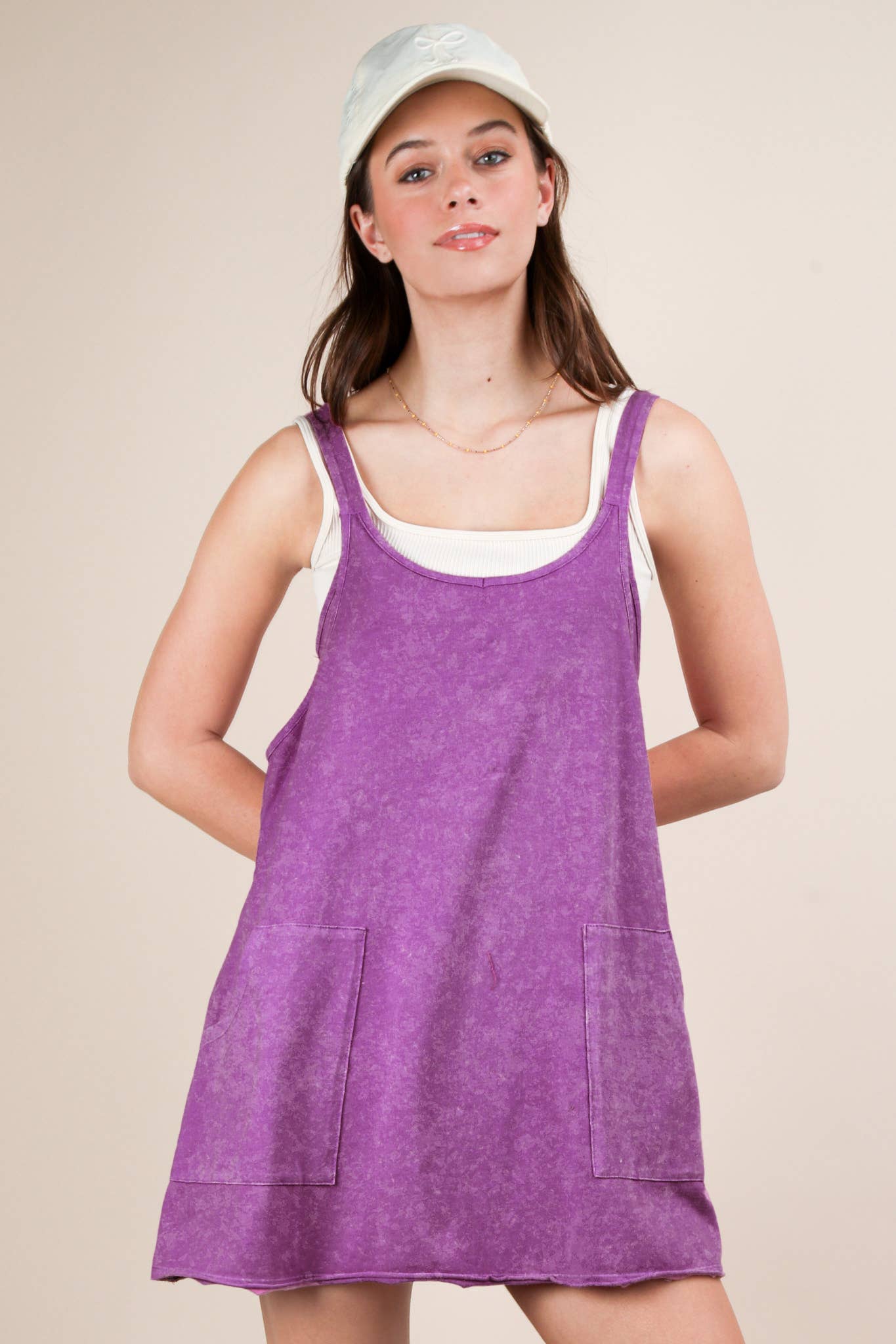 ND31251-Mineral Washed Knit Mini Dress with Shorts Inside : GREEN / S-M-L