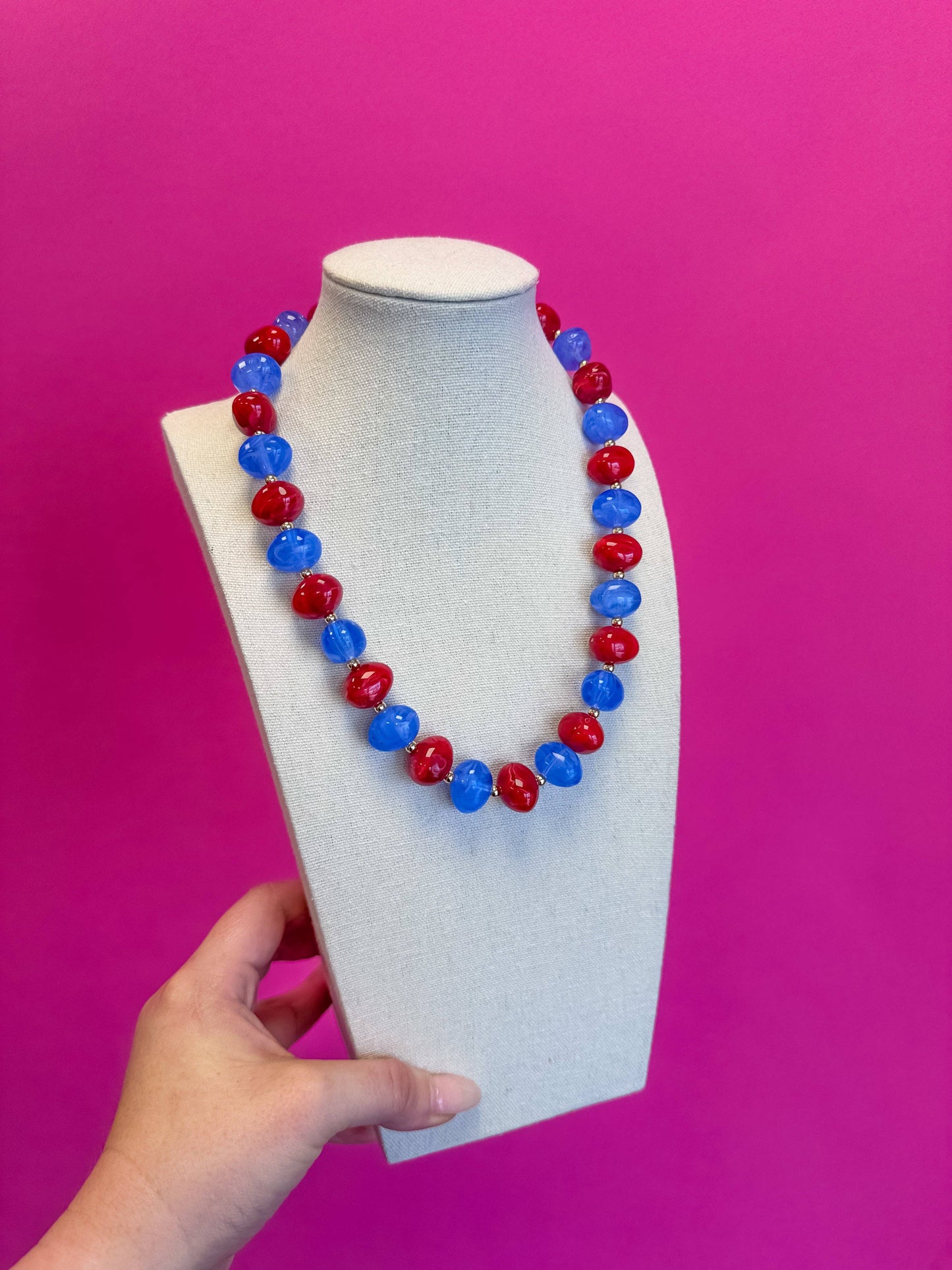 Game Day Beaded Necklace - Red and Blue