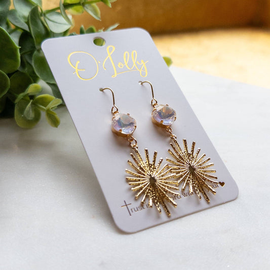 Gold Burst w/White Stone Earrings