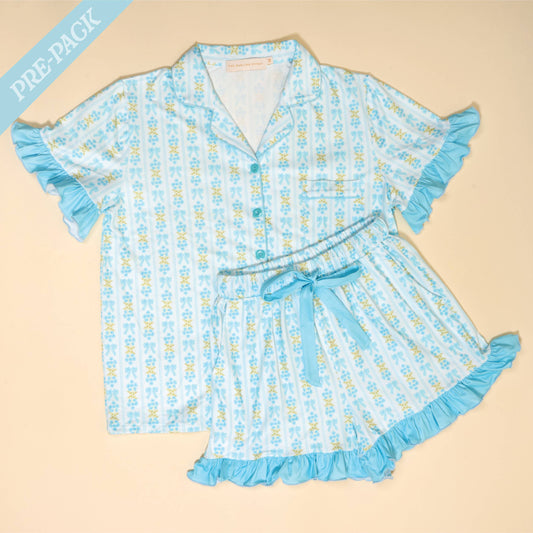 Slumber Party Pajama Shorts Set–Oh So Fancy Blue