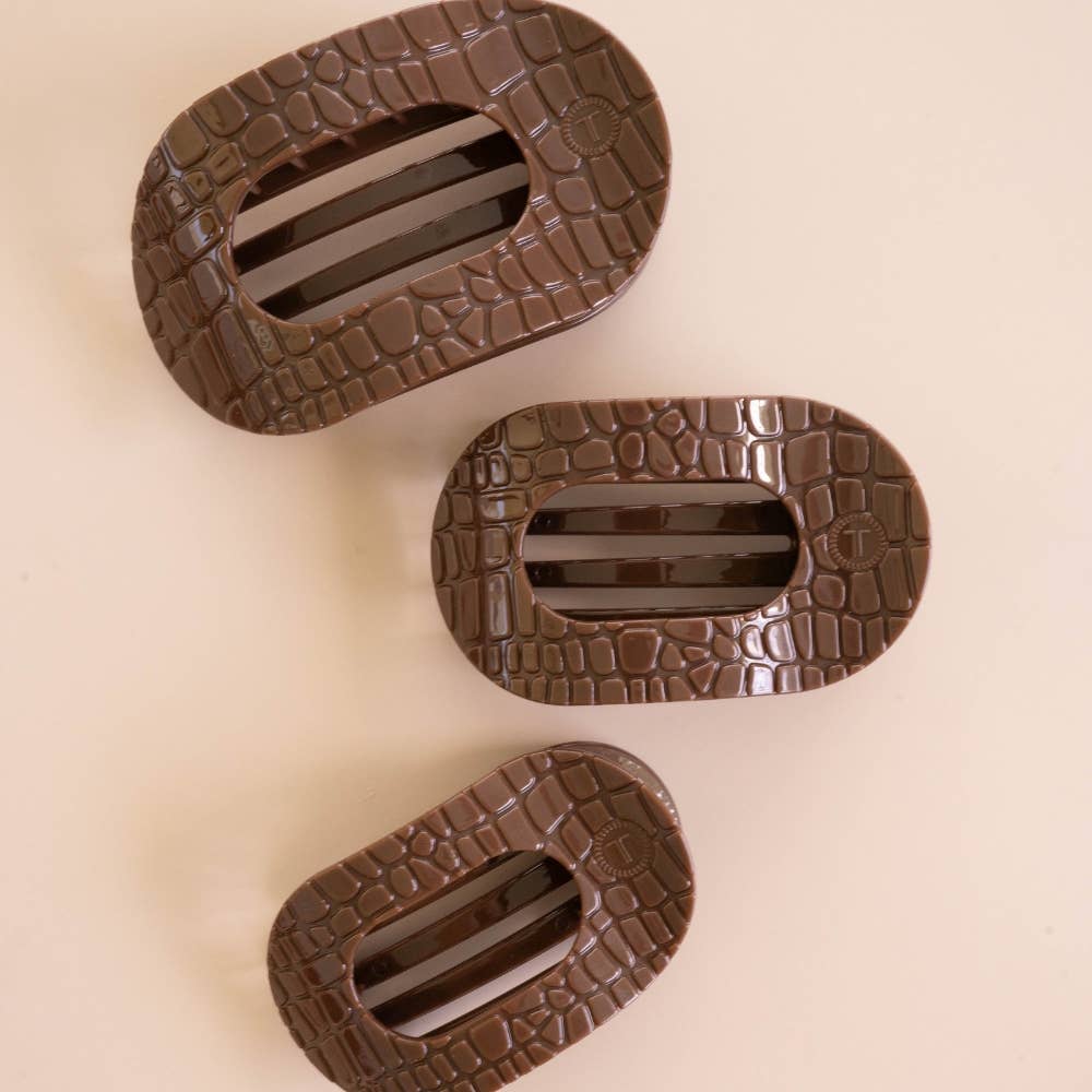 Brown Crocodile | Large| Flat Round Hair Clip