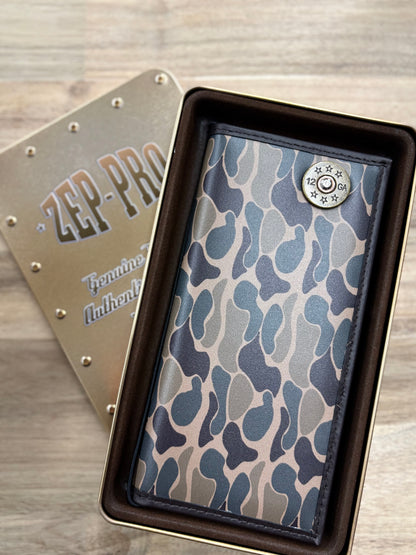 Shotshell Men's Secretary Old School Camo Leather Wallet.: Brown/Tan Camo