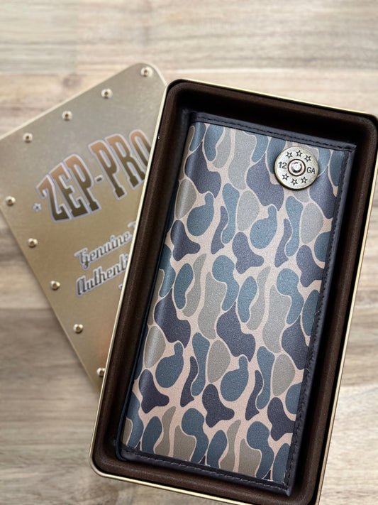 Shotshell Men's Secretary Old School Camo Leather Wallet.: Brown/Tan Camo