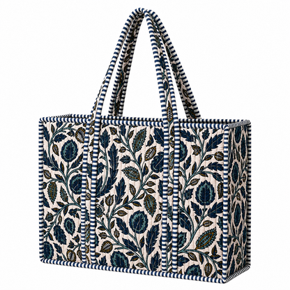 Blue Vine Quilted Bag Print: Large