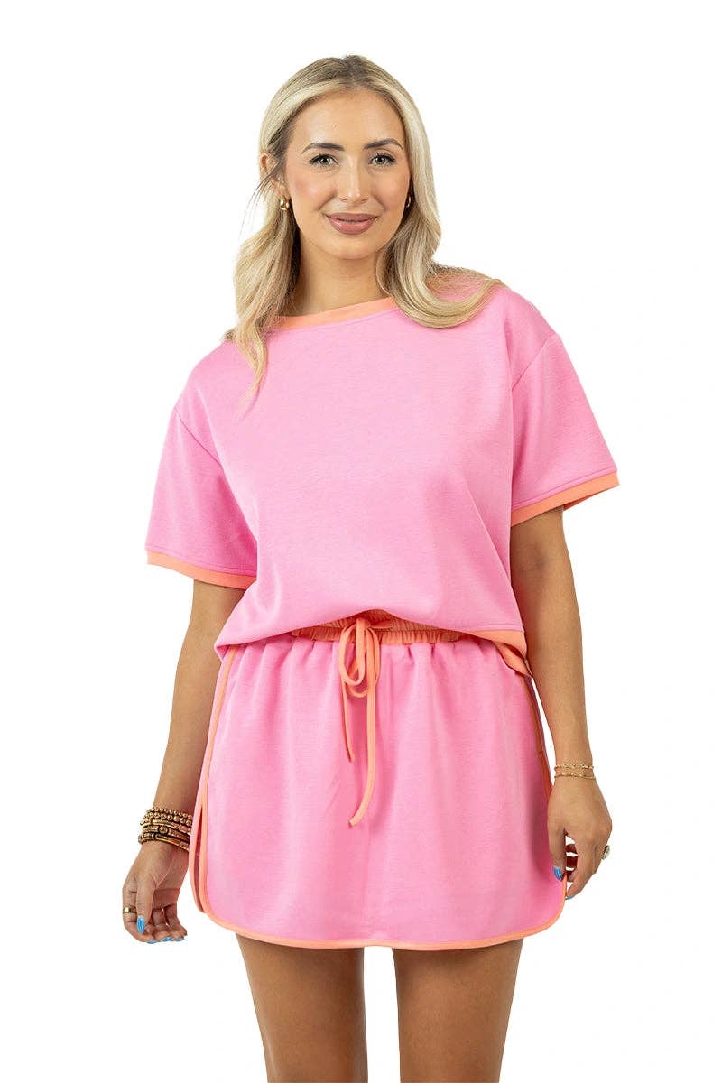Pink and Orange Skirt and Top Set: Pink