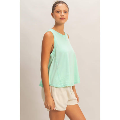 Raw Edge Details Sleeveless Washed Top: MINT