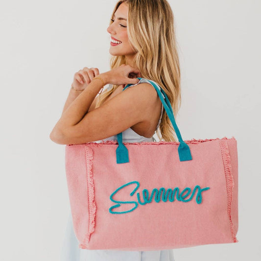 Summer Sunshine Beach Tote Bag: Pink / Mustard