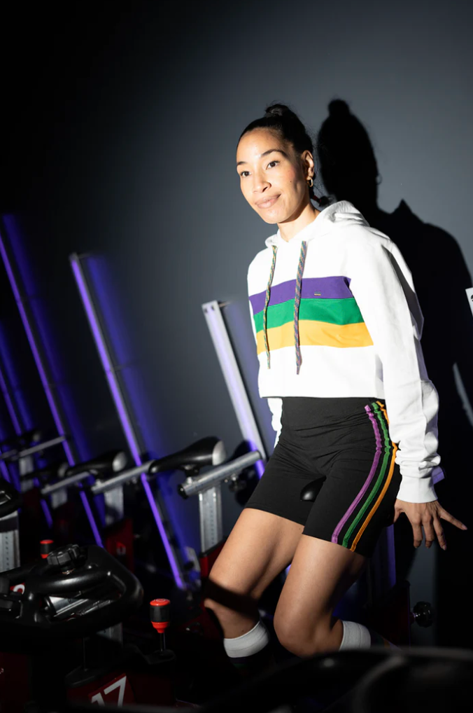 White Chest Stripe Junior/Misses Pullover Crop Hoodie