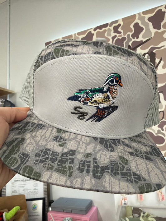 Wood Duck SB Cap: Deep Swamp Vein Camo 7 Panel