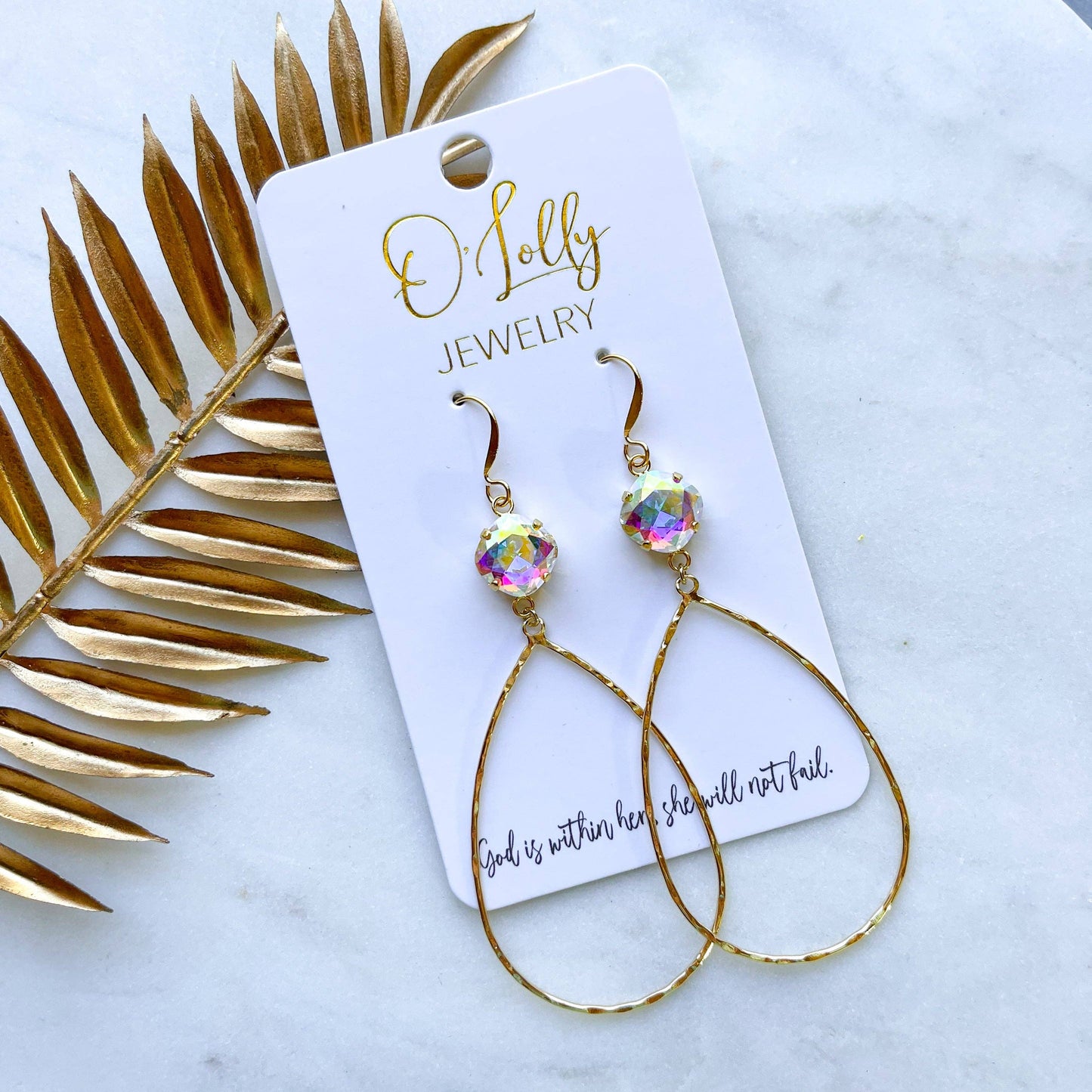 O’Lolly “Annie” Earrings- AB Stone w/Gold Teardrop