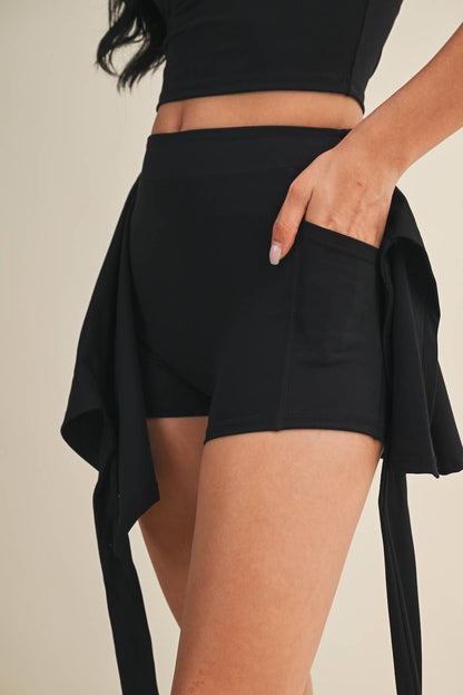 Wrap Tie Skort: Black