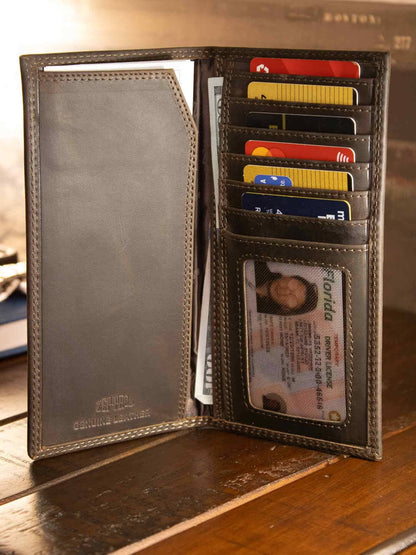 Lab Men's Secretary Tall Woven Patch Leather Wallet.