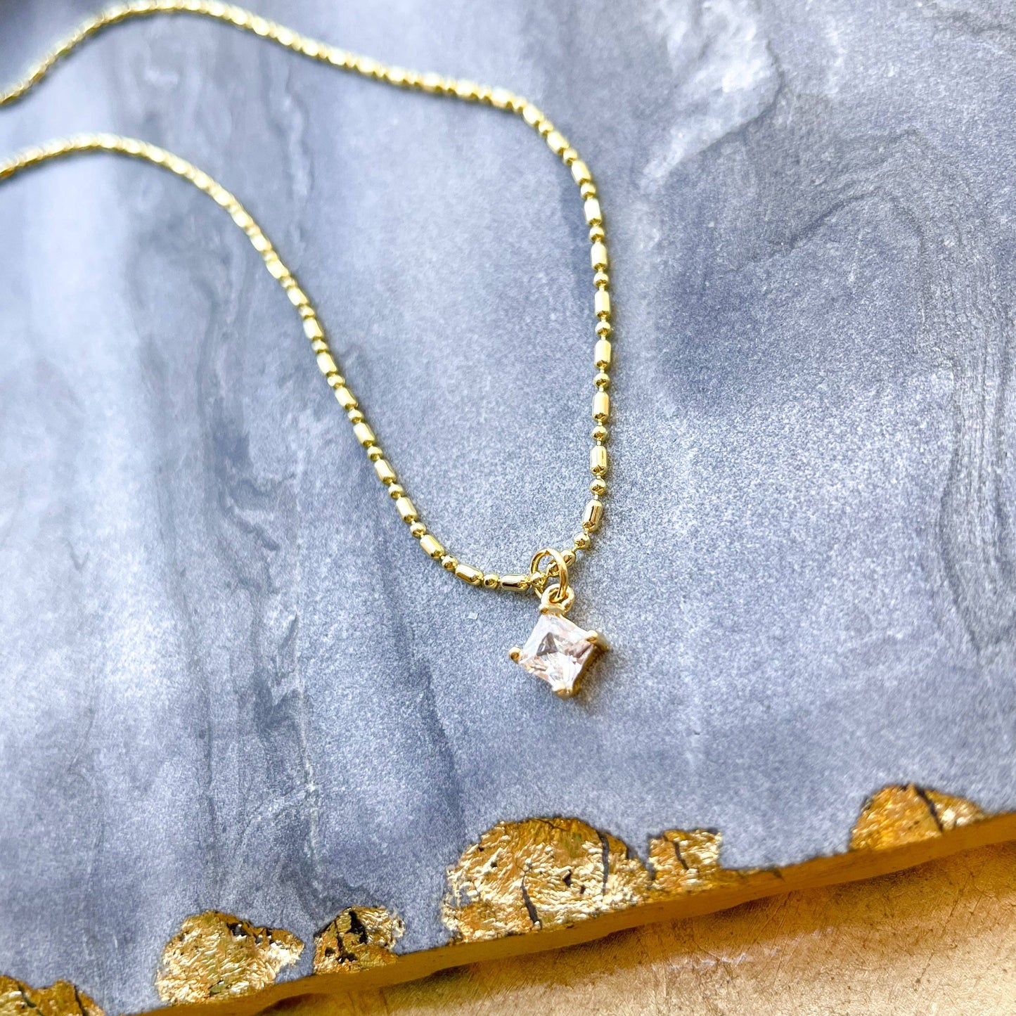 O’Lolly 18k Gold Plated Chain w/Small Square CZ Pendant