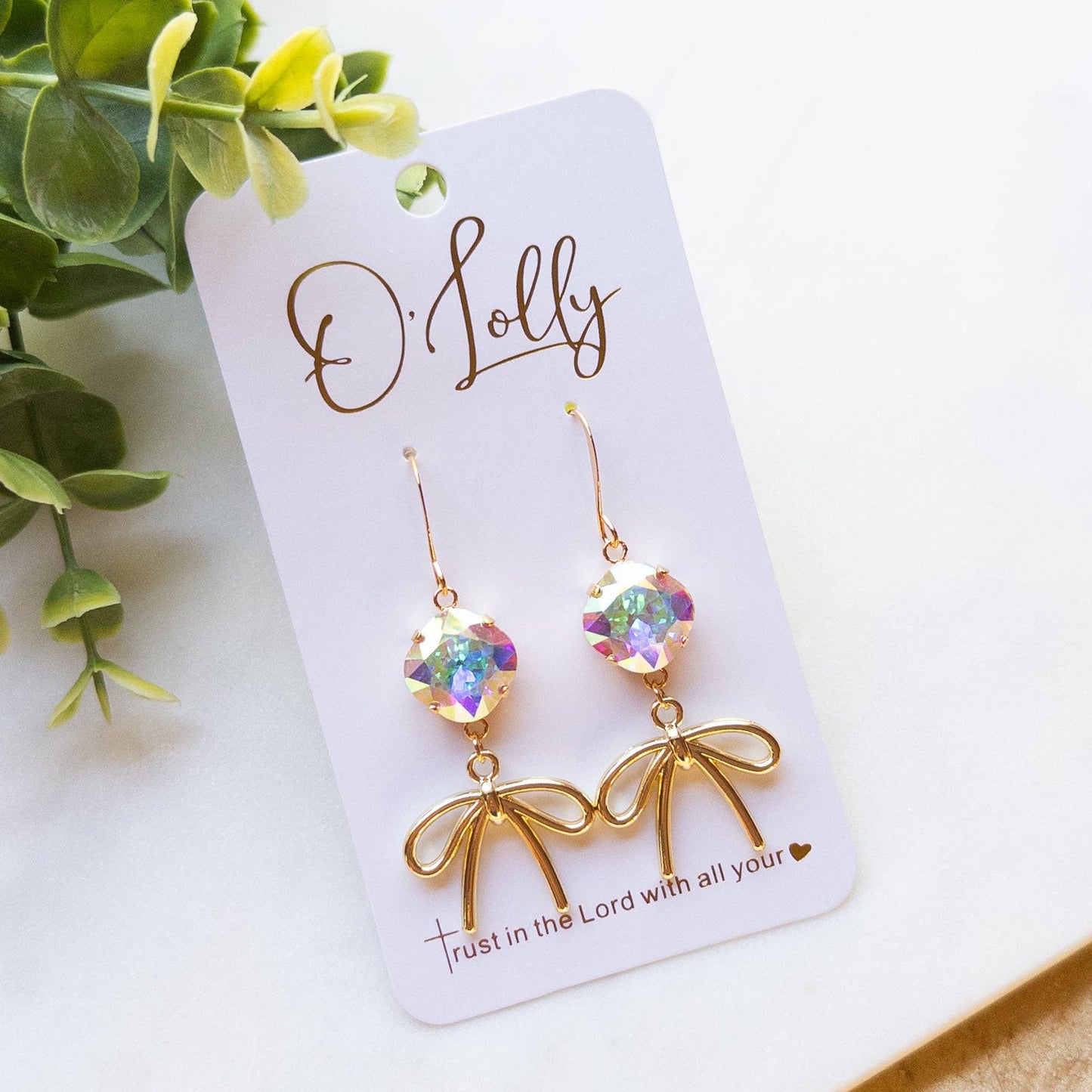 Bow Earrings w/AB Stone “Bowie”: Gold