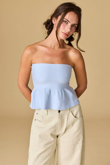 Ellie Strapless Knit Peplum Top: White
