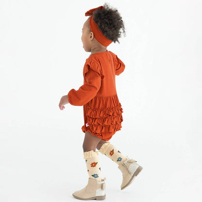 Baby Girls Rust Knit Long Sleeve Flutter Bubble Romper
: Orange