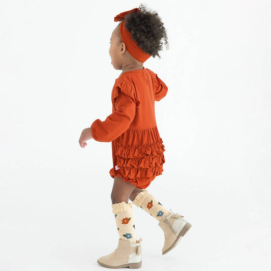 Baby Girls Rust Knit Long Sleeve Flutter Bubble Romper
: Orange