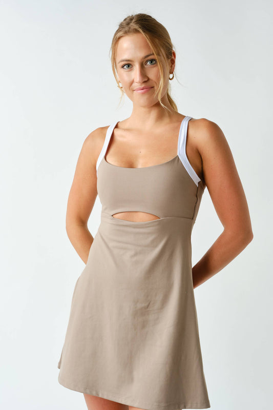 Sculpted Cutout Exercise Dress: SILKEN TAUPE