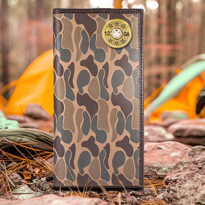 Shotshell Men's Secretary Old School Camo Leather Wallet.: Green/Gray Camo