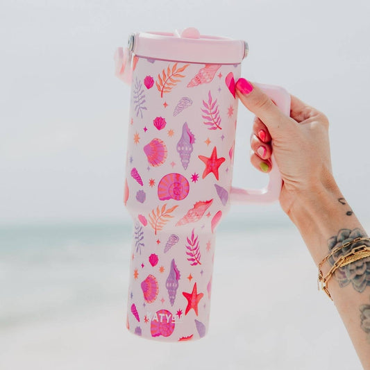 Beach Seashells Drink Tumbler: Light Pink