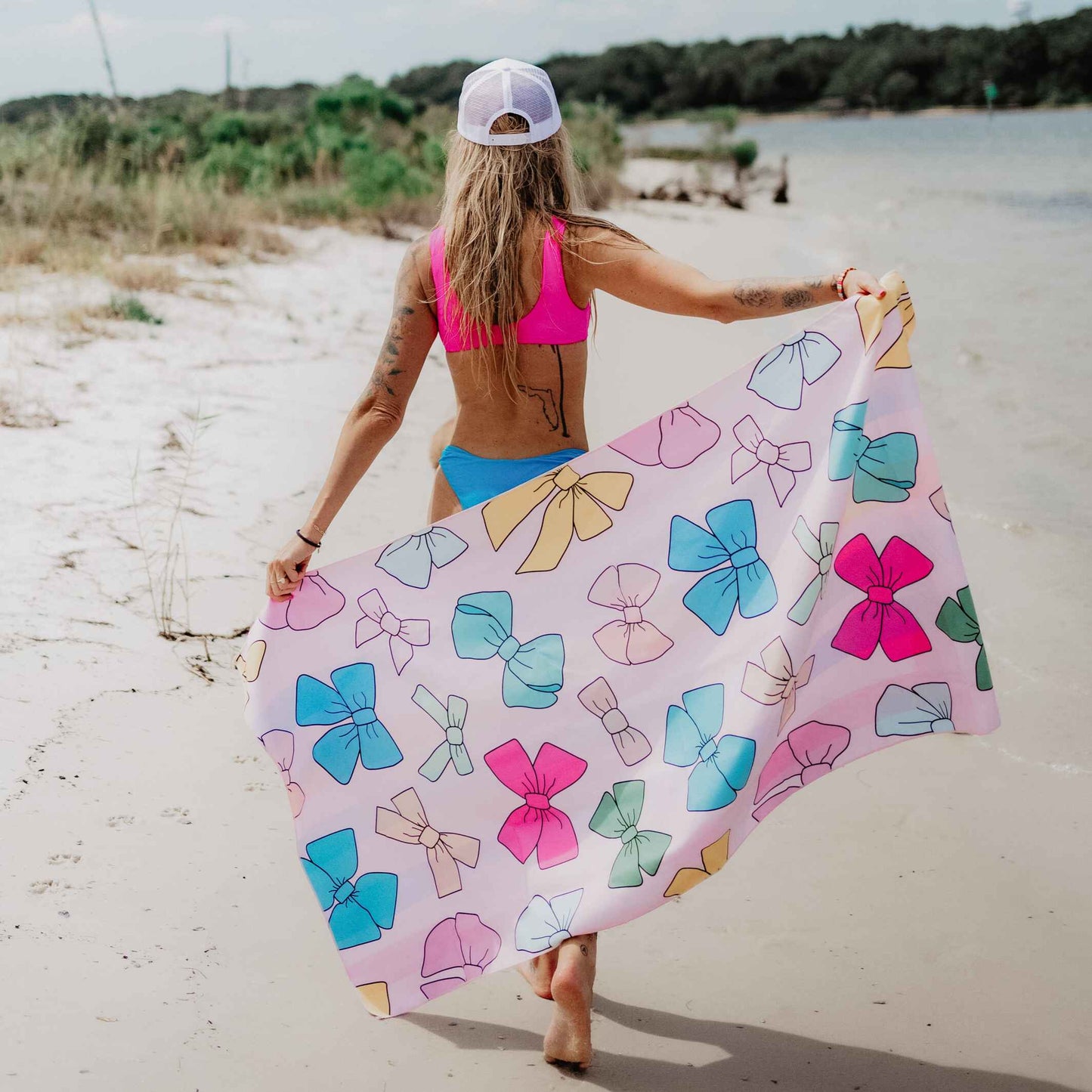 Girly Bows Cute Beach Towel: Multicolored