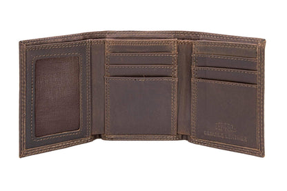 LSU Tigers Men's Collegiate Trifold Leather Wallet.: Crazyhorse Brown