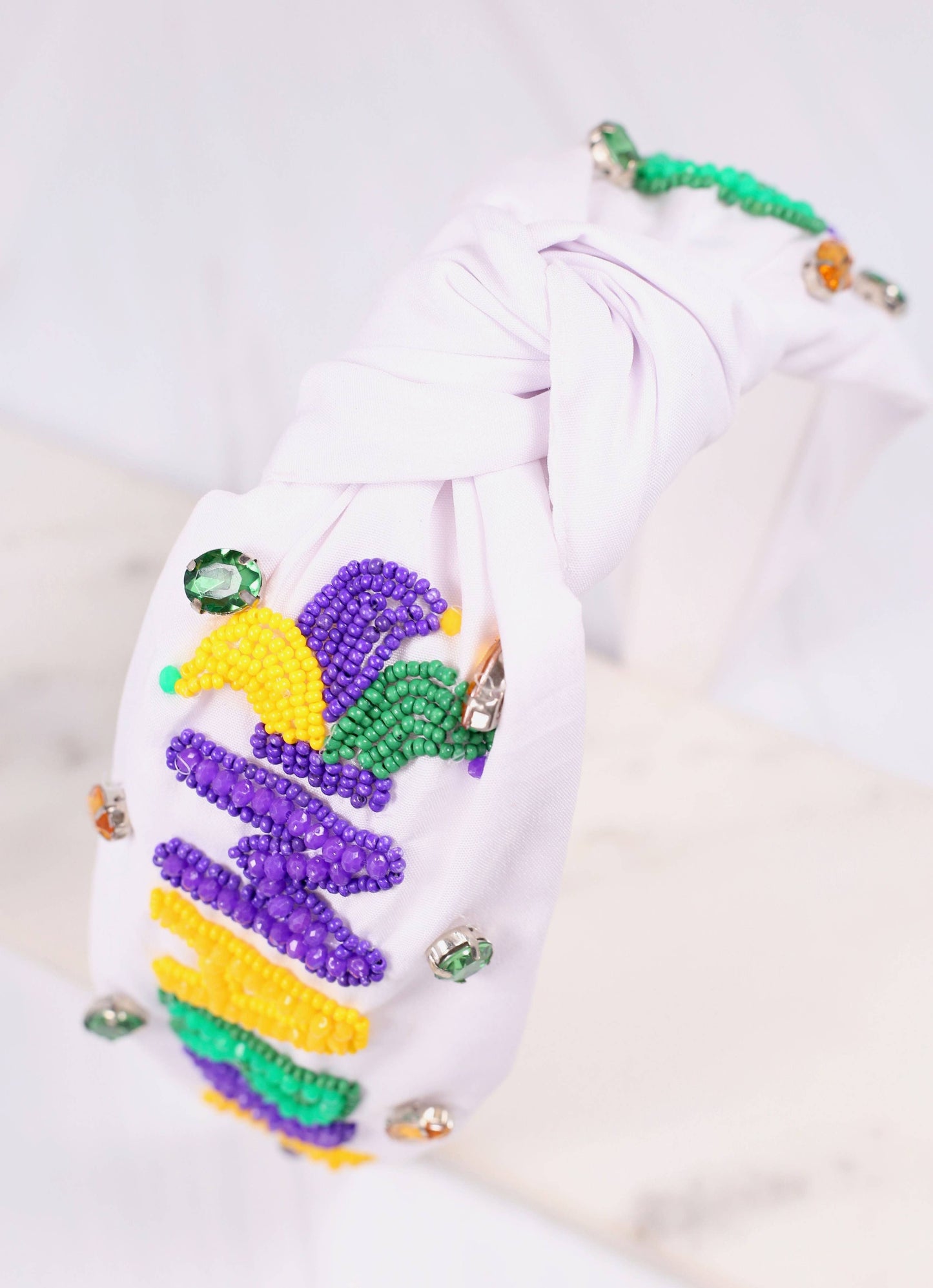 Mardi Gras Beaded Headband WHITE: Default