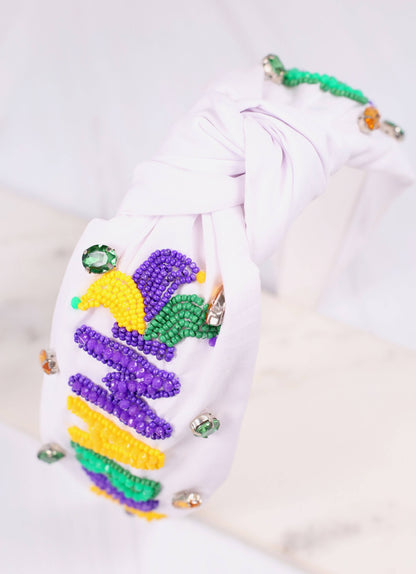 Mardi Gras Beaded Headband WHITE: Default