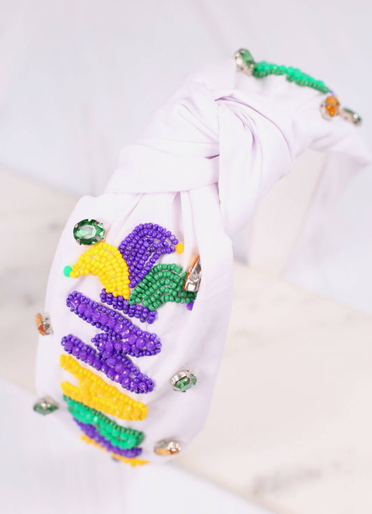 Mardi Gras Beaded Headband WHITE: Default