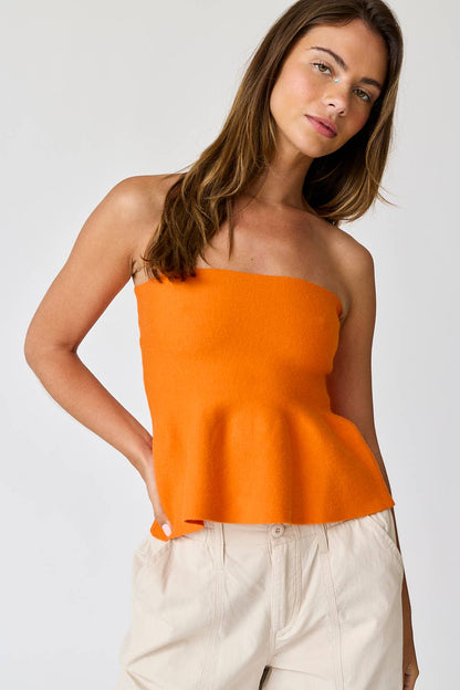 Ellie Strapless Knit Peplum Top: Red