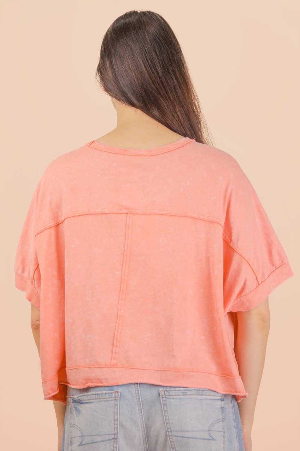 NT11429-Mineral Washed Oversized Crop Comfy Knit Top: BLUE