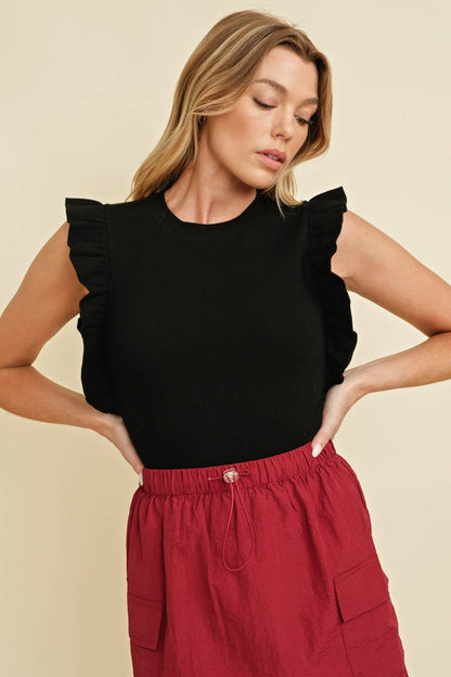 CT6639A - GAME DAY RUFFLE CAP SLEEVE TOP: Crimson - ETA 8/20/25