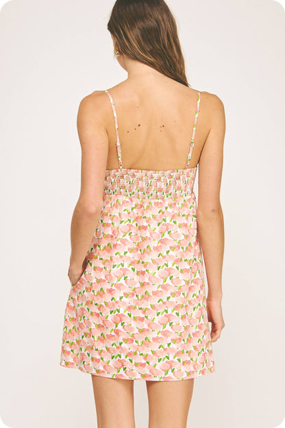 Top Stitch Bustier Floral Print Mini Dress: Peach Multi