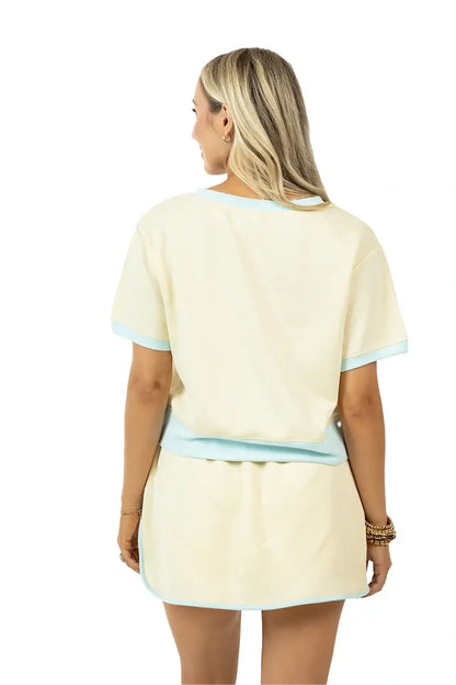 Yellow and Blue Contrast Cute Matching Skirt Set: Yellow