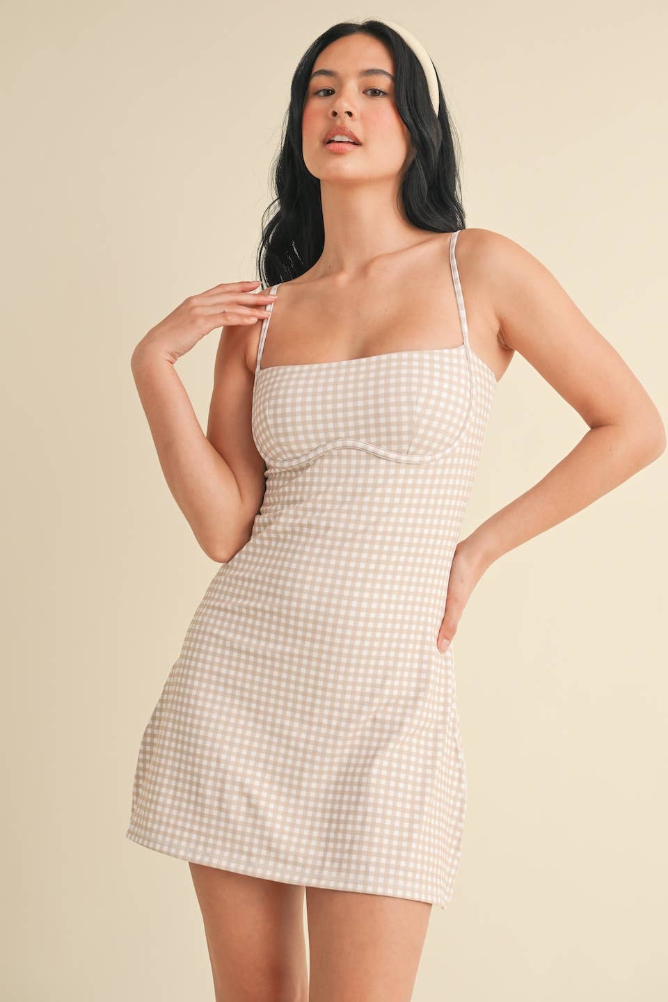 Gingham Print Sweetheart Dress: Brown Gingham - ETA 9/5 - 10/5