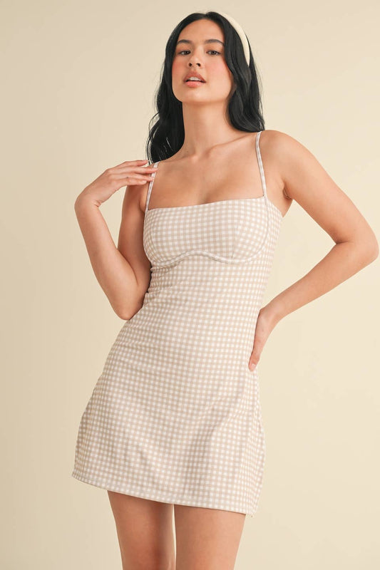 Gingham Print Sweetheart Dress: Brown Gingham - ETA 9/5 - 10/5