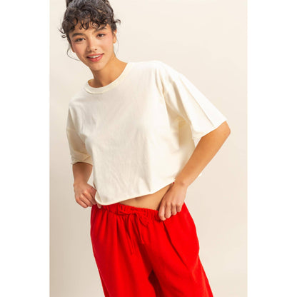 Drop Shoulder Crew Neck Wide Fit Tee: OFF WHITE