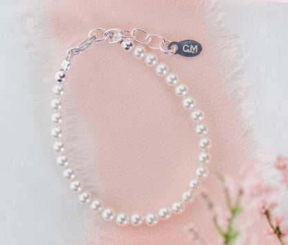 Girls Sterling Silver Dainty Pearl Baby & Child's Bracelet: Medium 1-5 Years