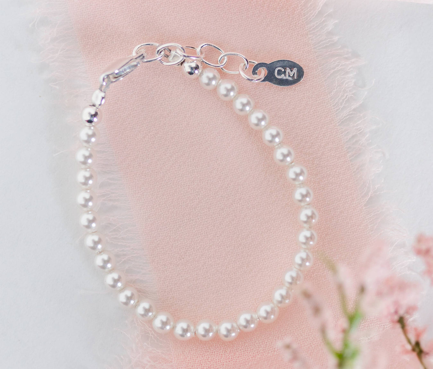 Girls Sterling Silver Dainty Pearl Baby & Child's Bracelet: Small 0-12m