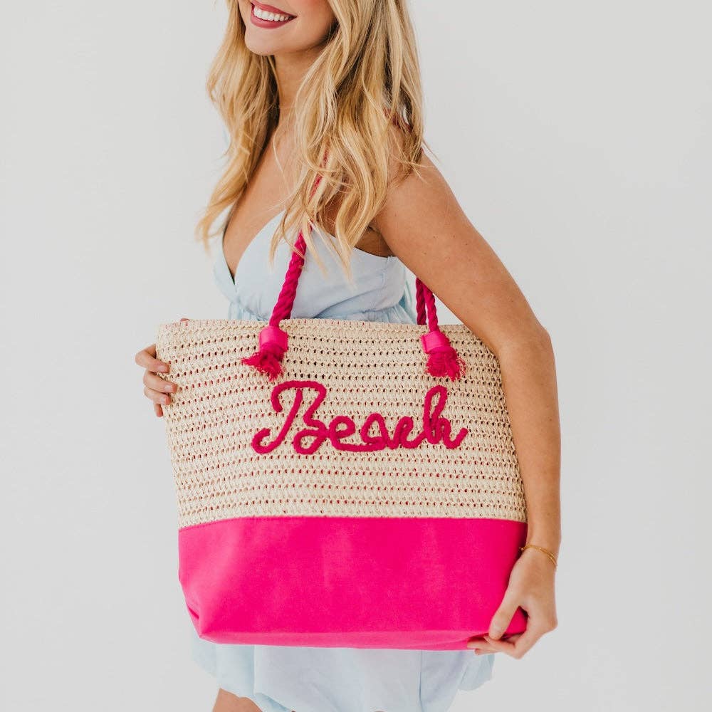 Beach Bum Raffia Tote Bag: Orange