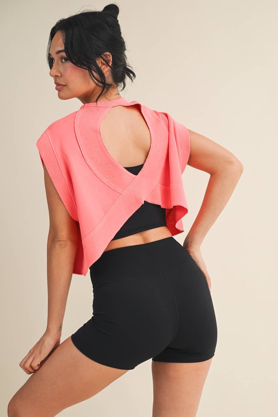 Mineral Wash Open Back Top: Coral