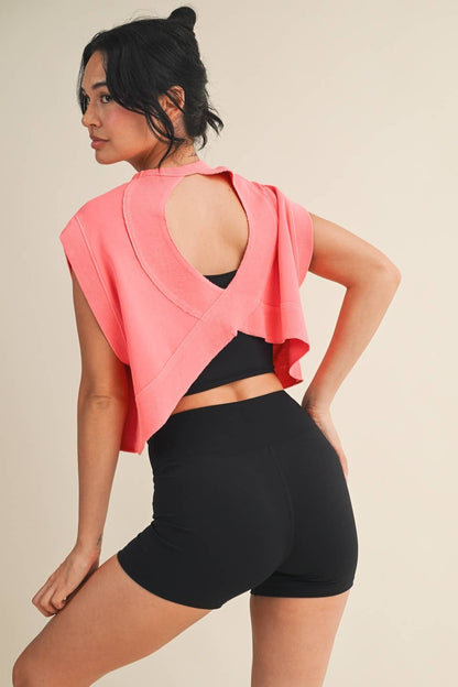 Mineral Wash Open Back Top: Coral