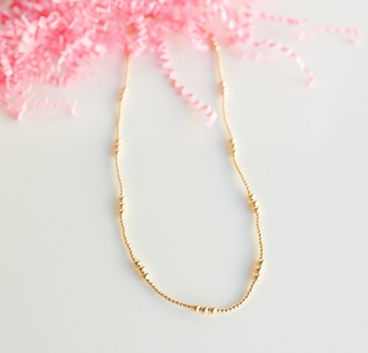 ILY Gold Beaded Necklace: 16 inch / Stretch (No Clasp)