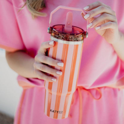 Pink and Orange Striped 30 Oz Cabana Tumbler: Pink and Orange Stripe