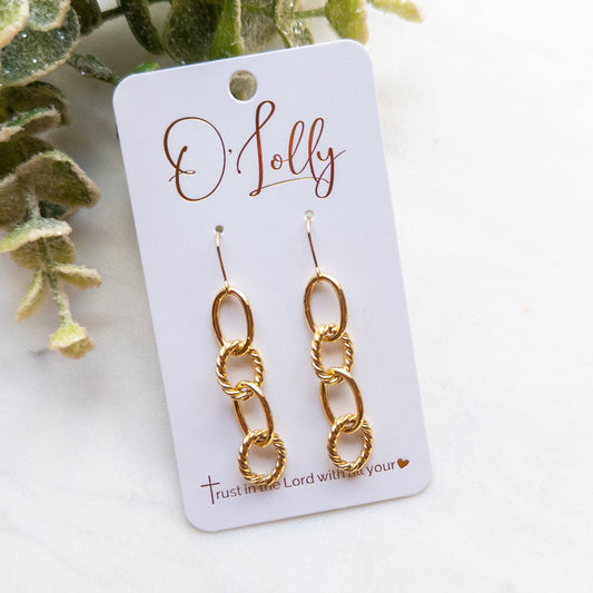 18k Gold Plated Smooth & Textured Chain Earrings Style 5