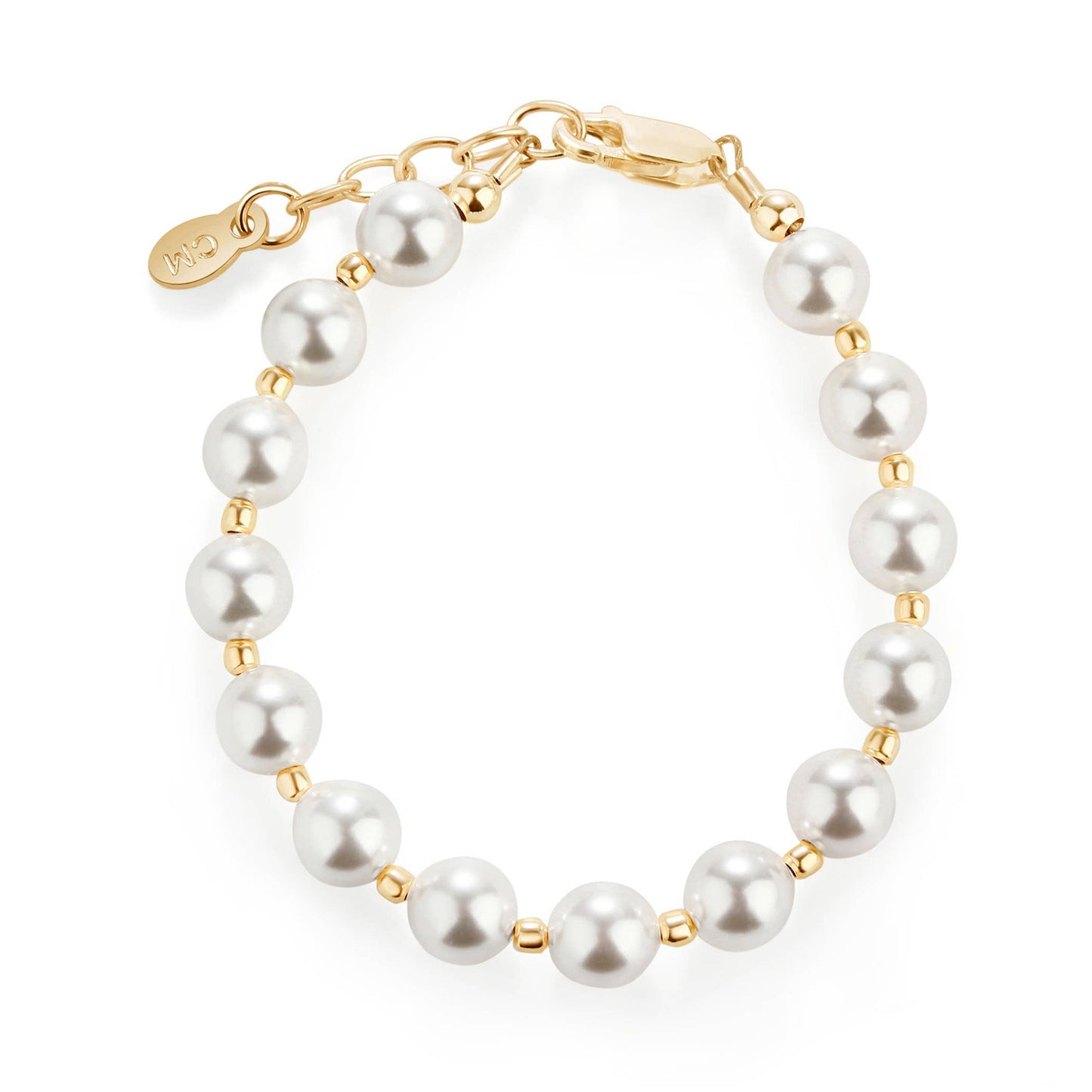 Little Girls 14K Gold-Plated Chunky Pearl Bracelet for Kids: Medium 1-5 Years